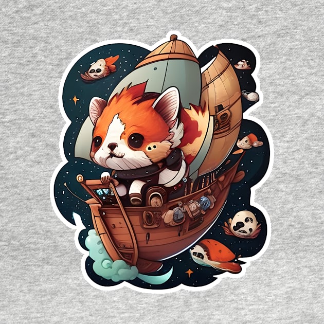 Red Panda on a Pirate Ship in Space Sticker by Walford-Designs